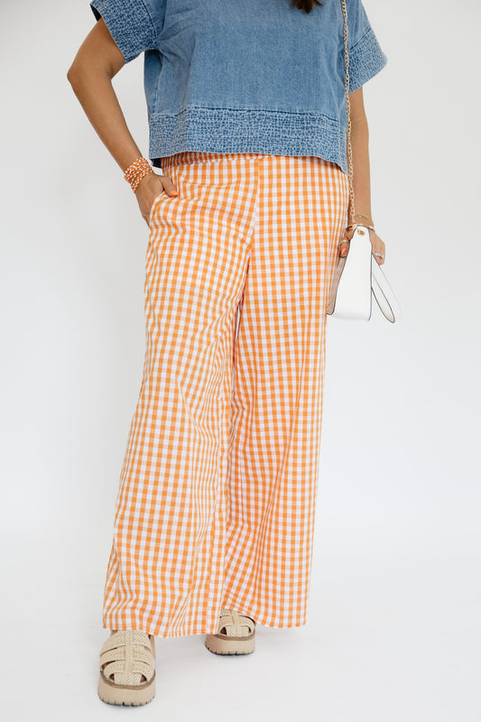GAMEDAY GINGHAM WIDE LEG PANTS