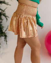 Load image into Gallery viewer, METALLIC SMOCKED SHORTS - ROSE GOLD

