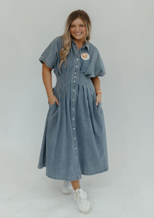 WASHED DENIM MIDI DRESS