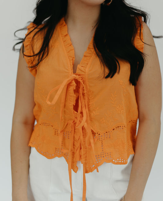 ORANGE EYELET TOP