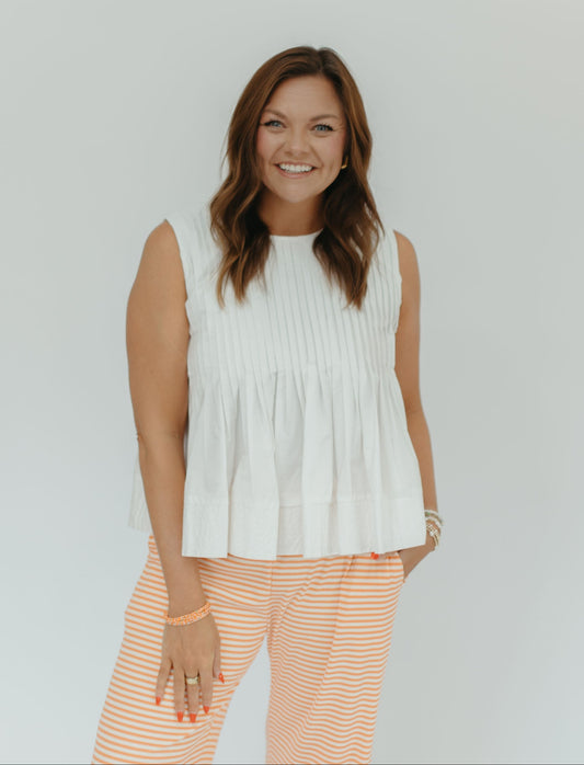 WHITE PLEATED TOP