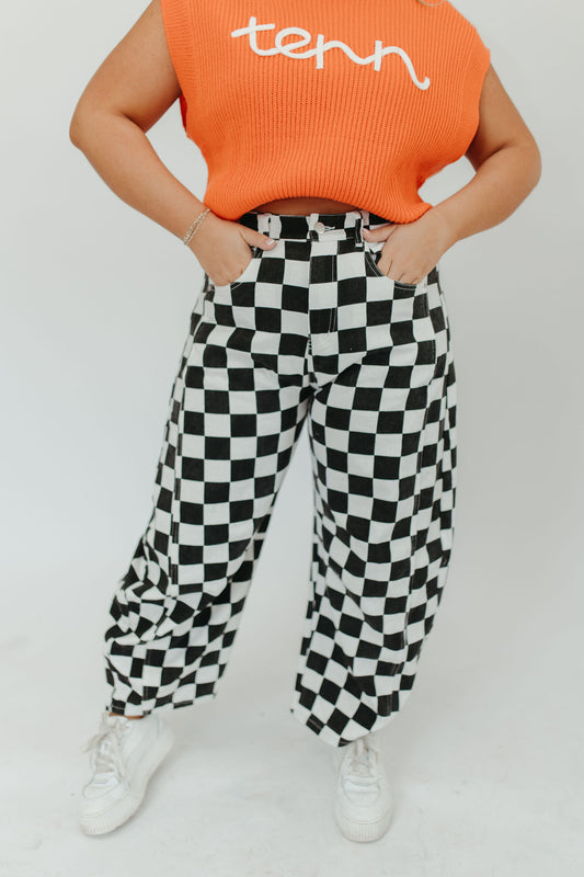 CHECK BARREL PANTS