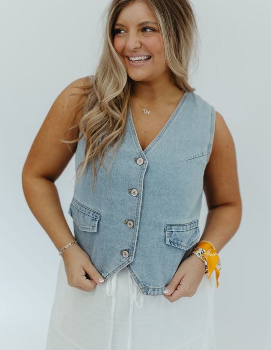 DENIM SLEEVELESS VEST TOP