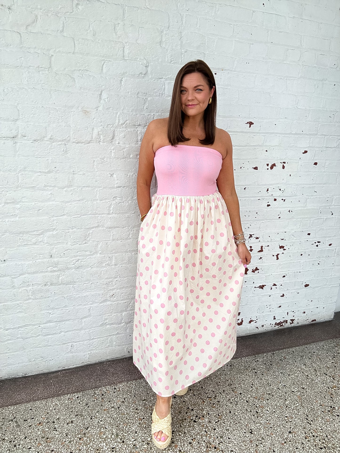 TIMELESS POLKA DOT MAXI DRESS - PINK