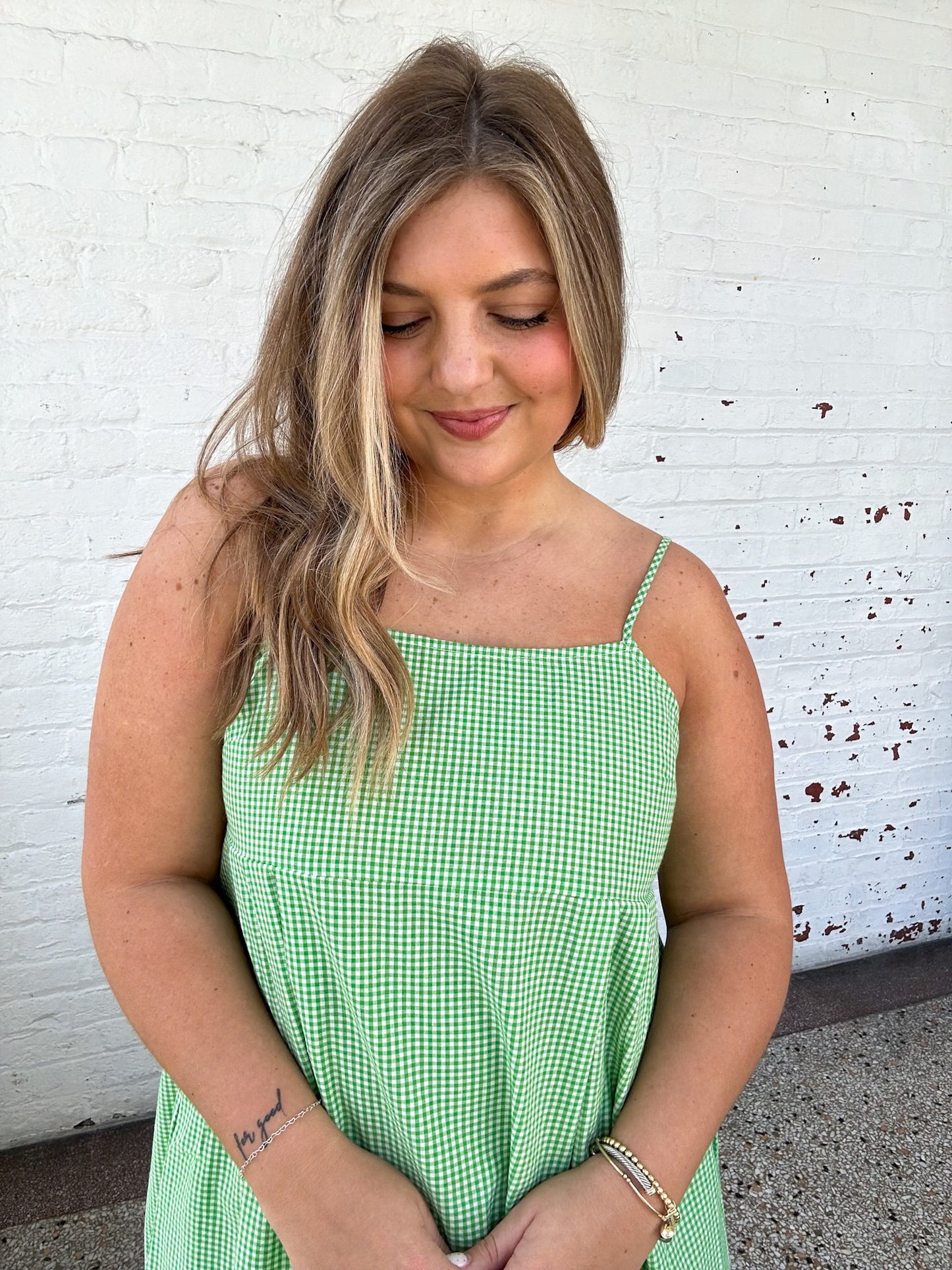 GINGHAM IN GREEN MIDI DRESS