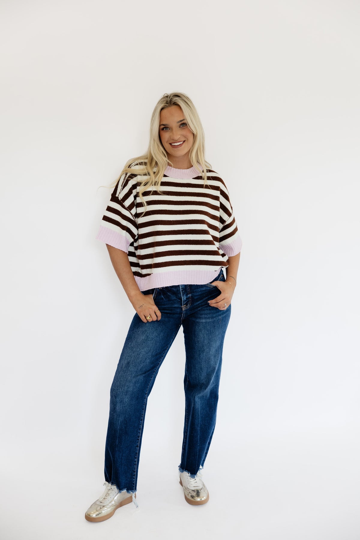 SERENA STRIPED SWEATER - BROWN