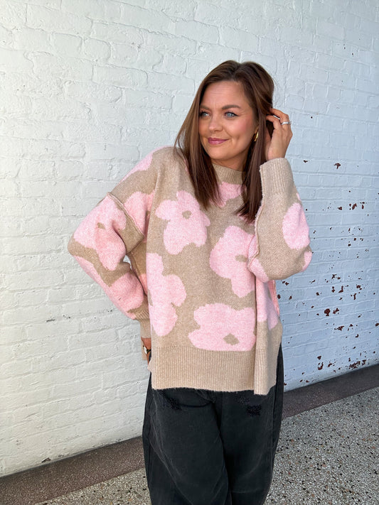 DUSTY PINK FLORAL SWEATER