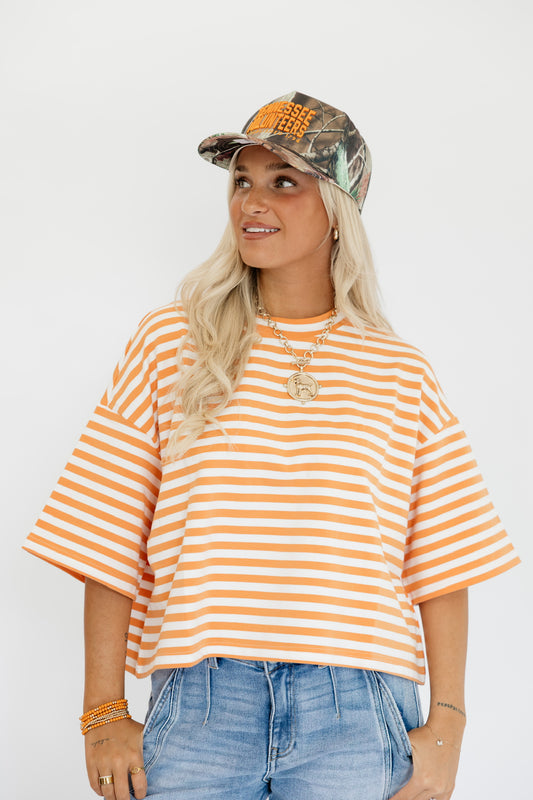 *PRE-ORDER* OVERSIZED STRIPE GAMEDAY TOP - SHORT SLEEVE