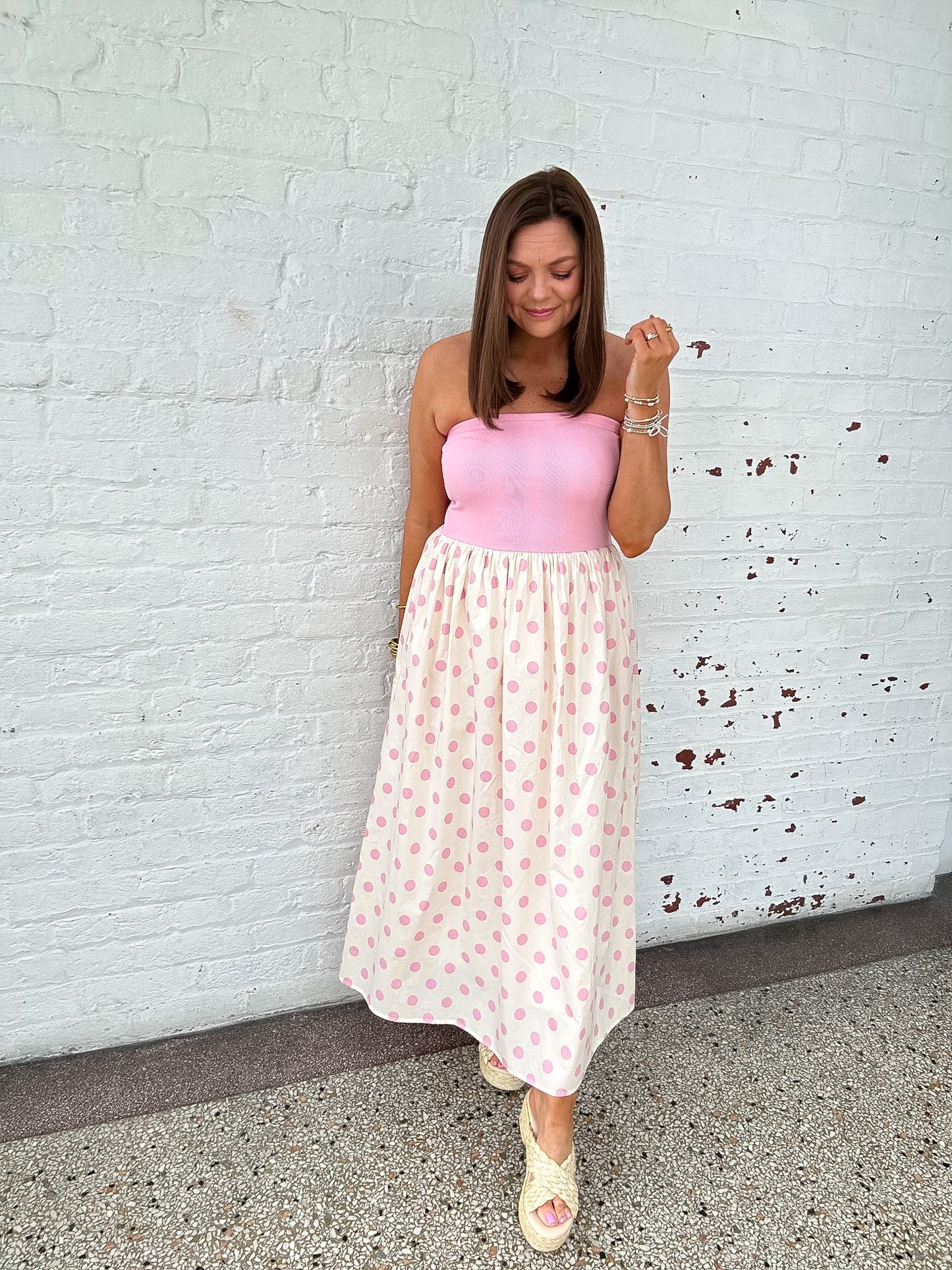 TIMELESS POLKA DOT MAXI DRESS - PINK