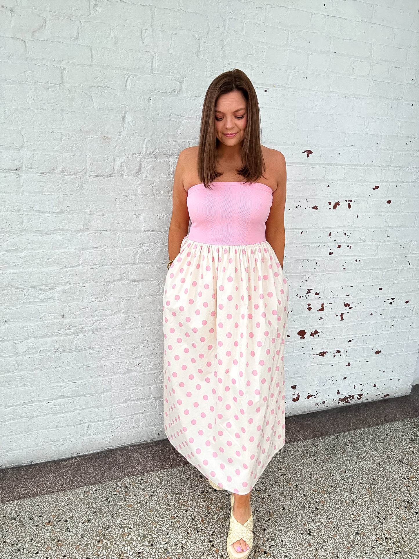 TIMELESS POLKA DOT MAXI DRESS - PINK