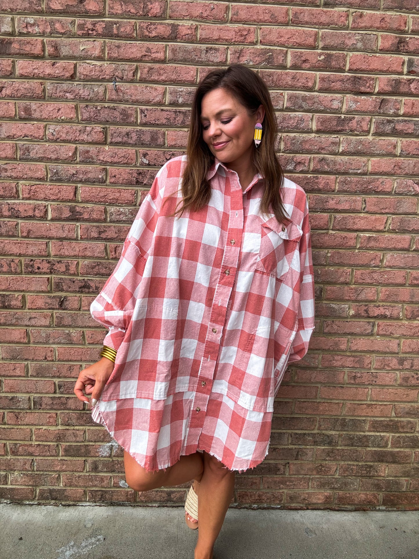 CINNAMON PLAID OVERSIZED DRESS