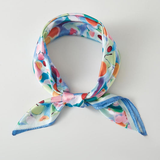 WATERCOLOR PRINT BANDANA SCARF - BLUE