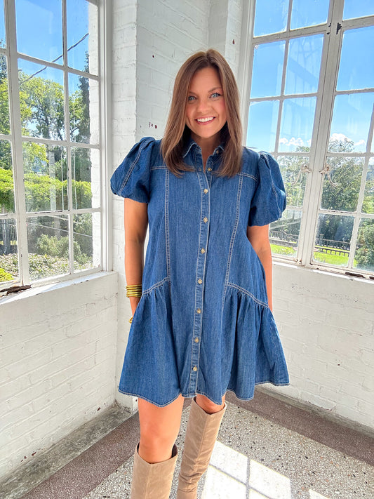 DENIM DETAILED MINI DRESS