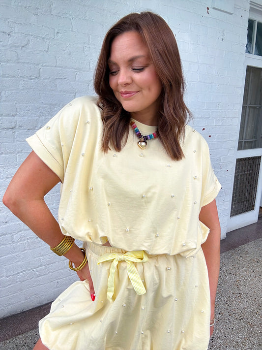 BUTTER YELLOW PEARL CROP TOP