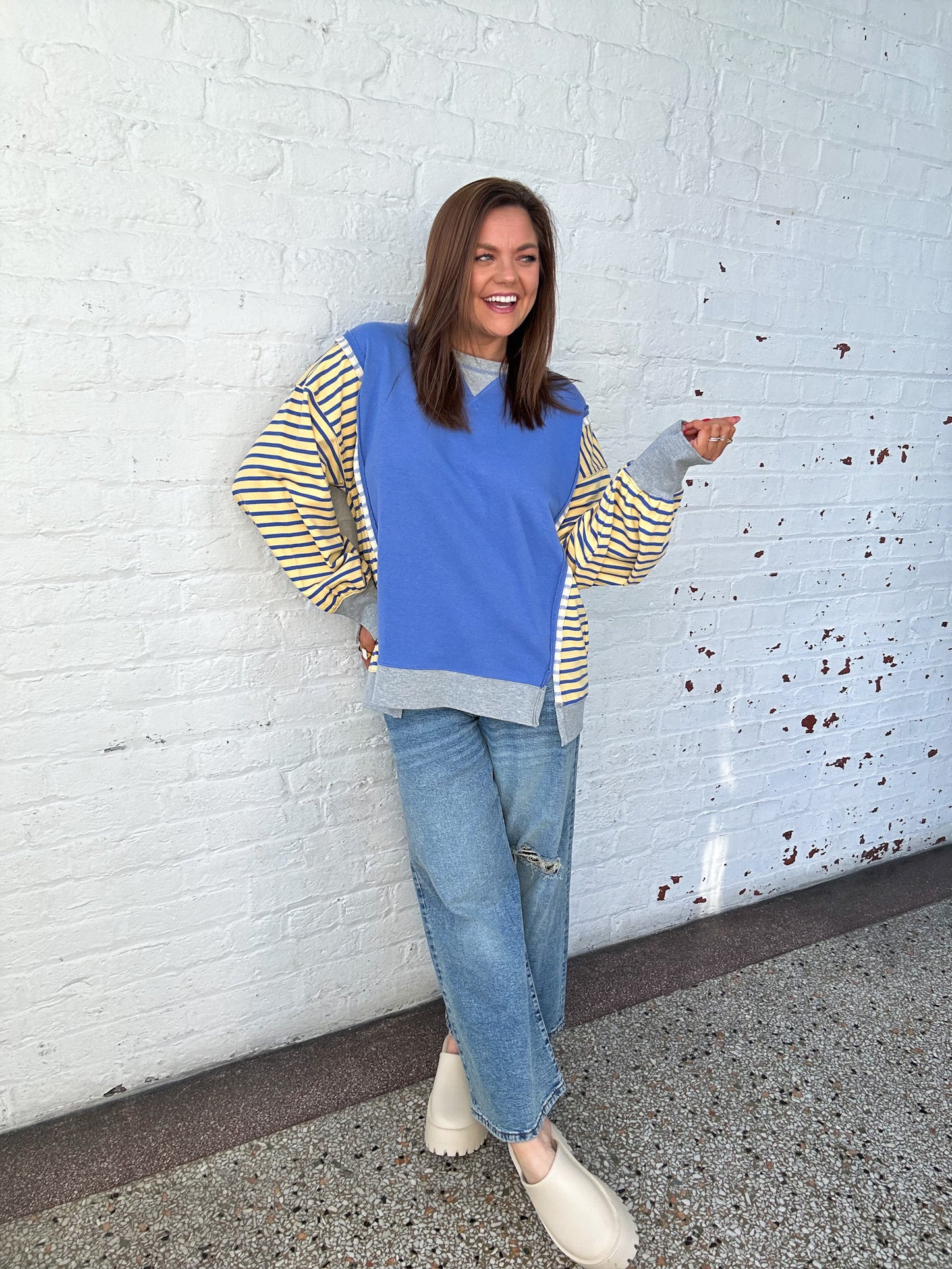 OVERSIZED STRIPE PULLOVER - BLUE