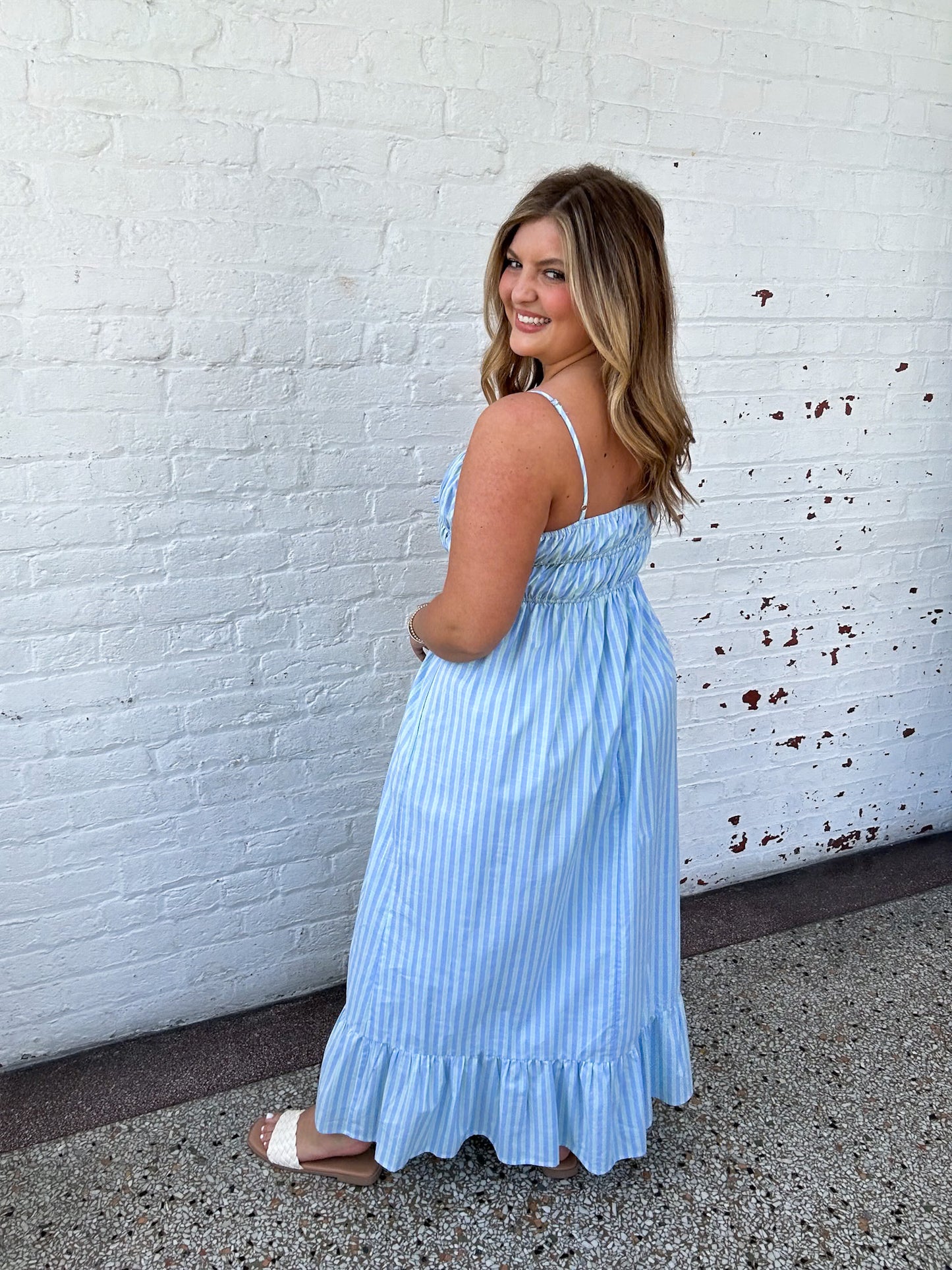SEAFOAM STRIPED MAXI DRESS