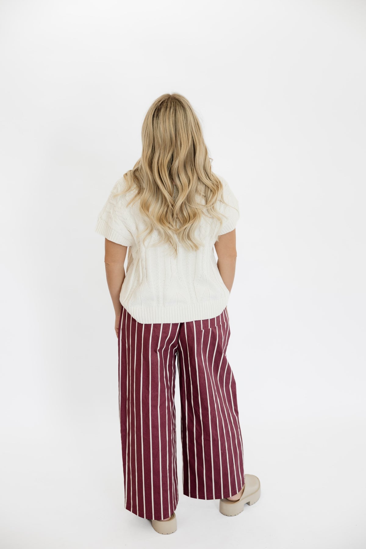 MERLOT STRIPE WIDE LEG PANTS