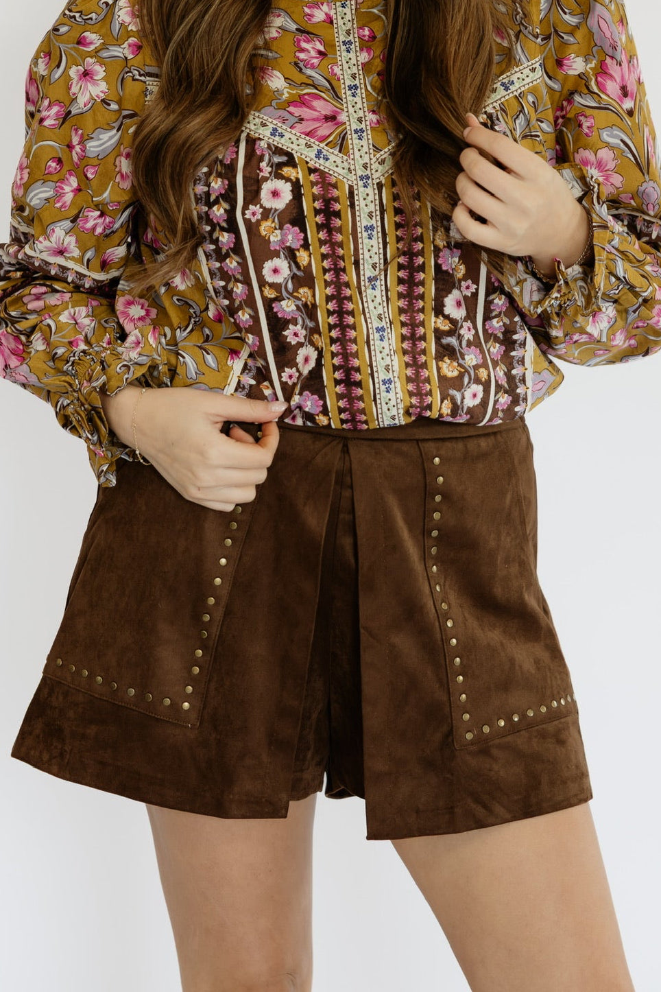 SUEDE STUDDED SHORTS