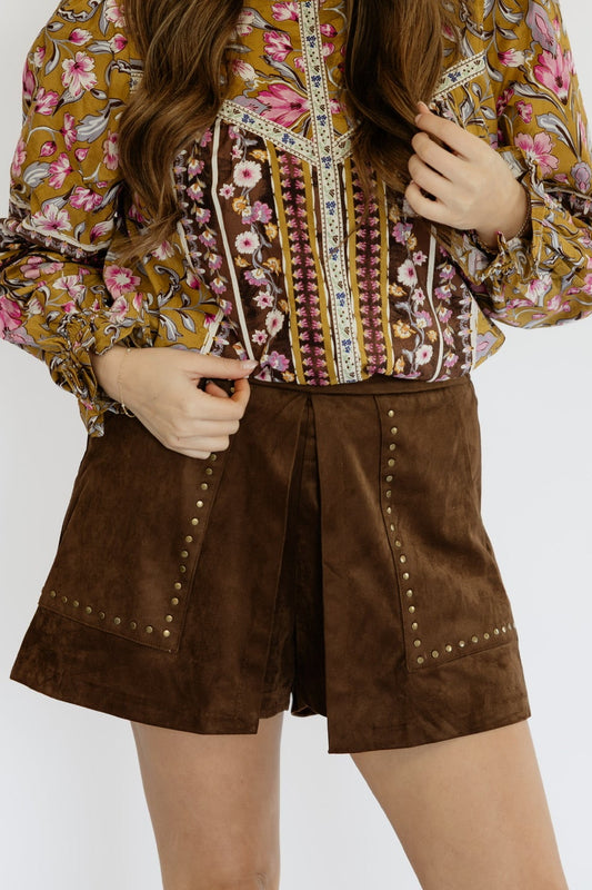 SUEDE STUDDED SHORTS