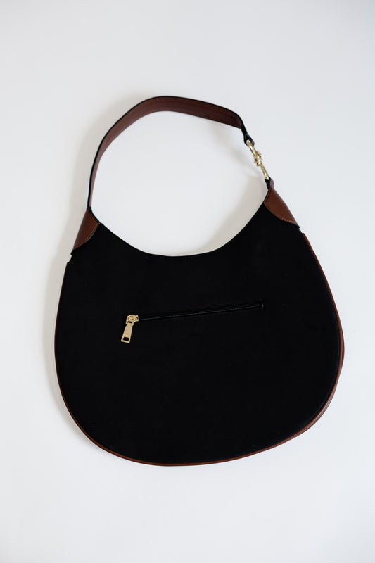 VANESSA FAUX SUEDE HOBO BAG - BLACK