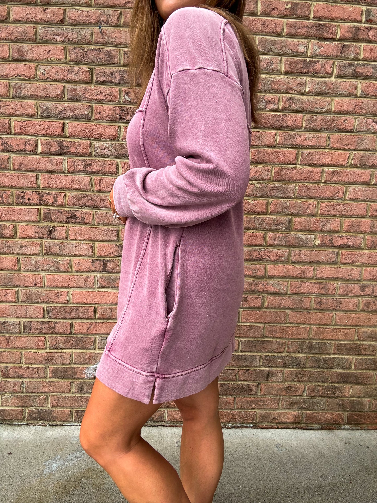 MINERAL WASH SWEATSHIRT DRESS - PLUM