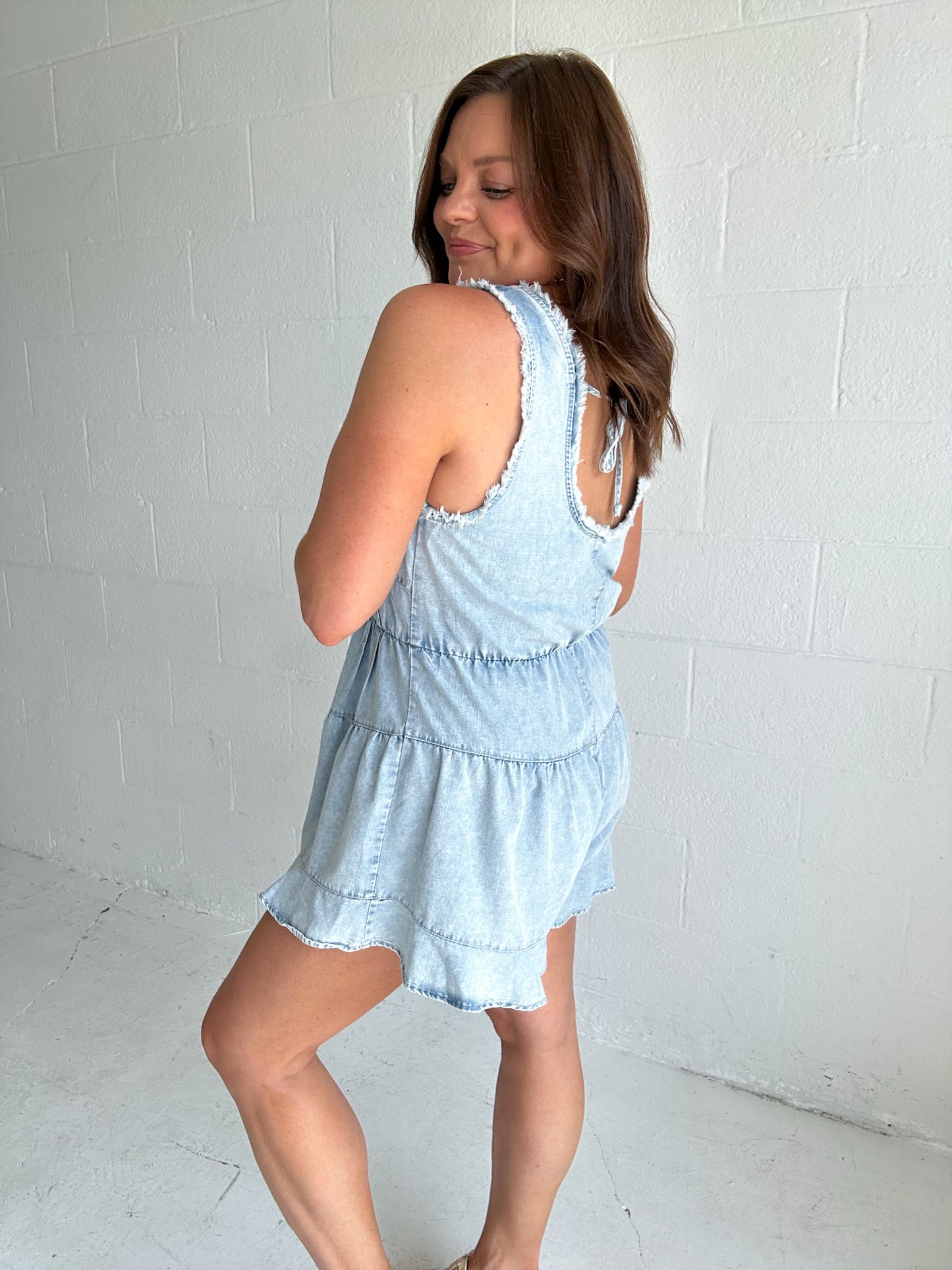 LIGHT WASH DENIM ROMPER