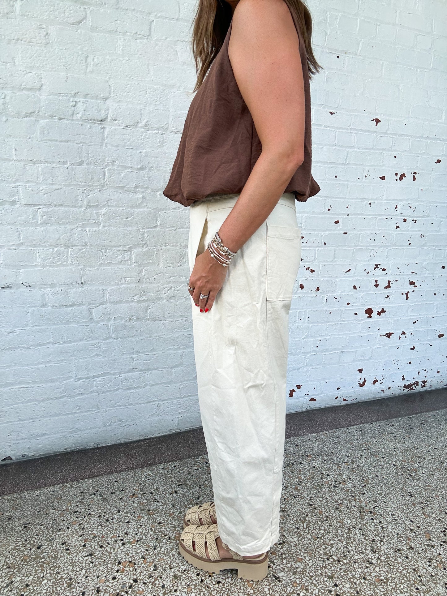 ECRU WIDE LEG PANTS