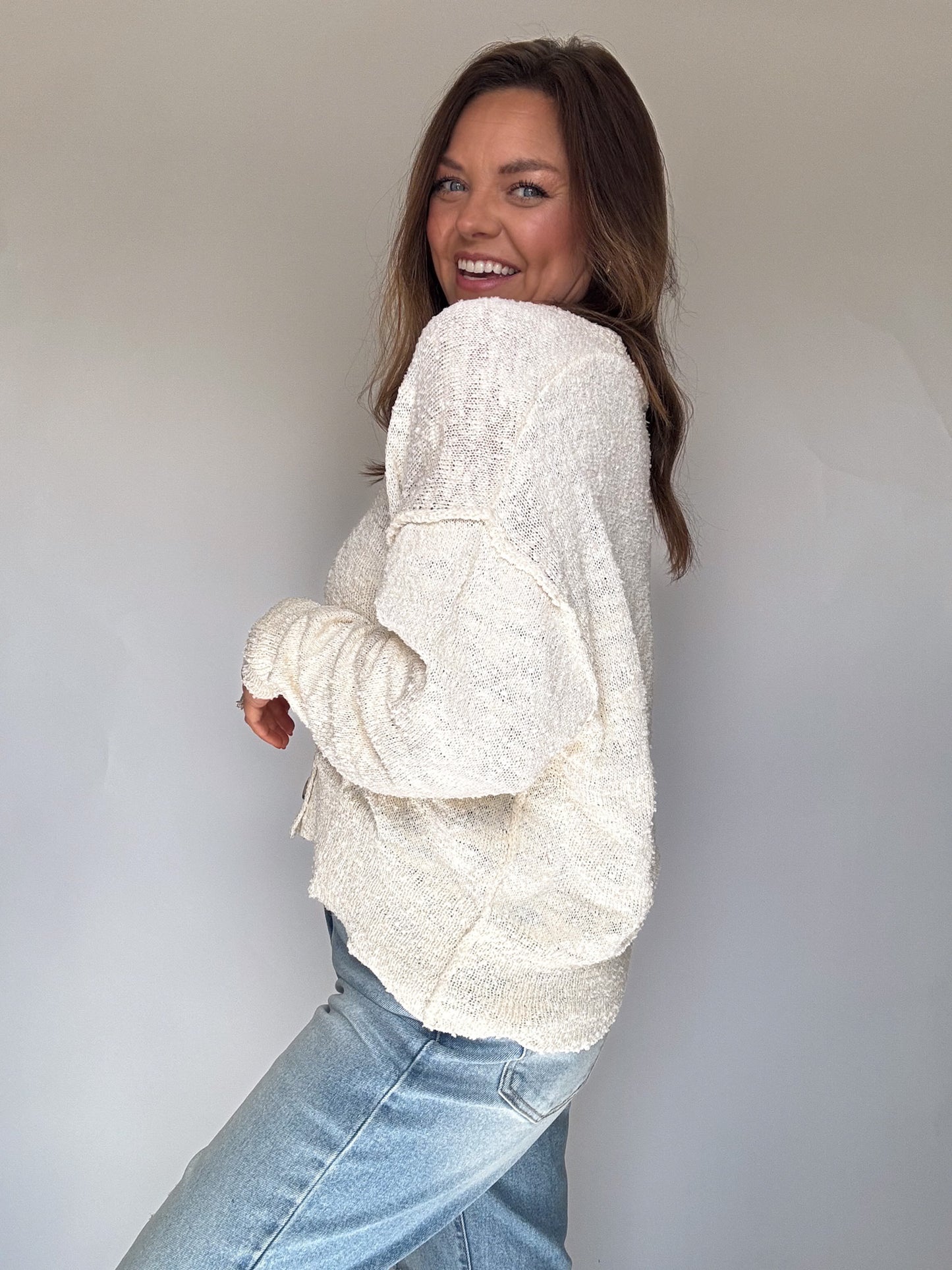 CREAMY KNIT CARDIGAN TOP