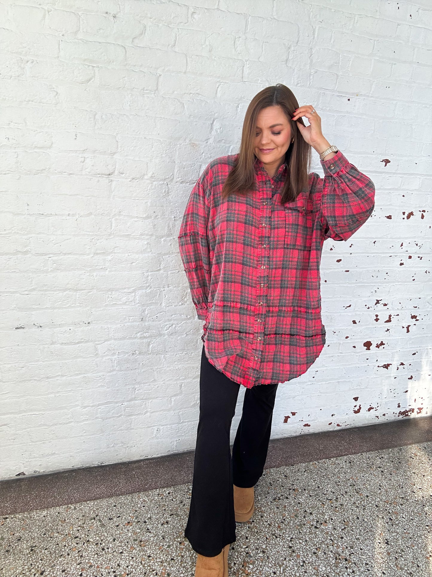 VINTAGE RED PLAID TUNIC TOP
