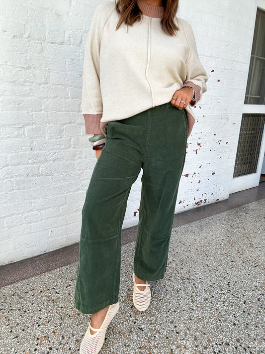 CORDUROY BARREL PANTS - FOREST