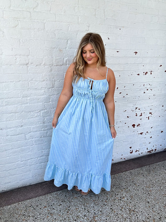 SEAFOAM STRIPED MAXI DRESS