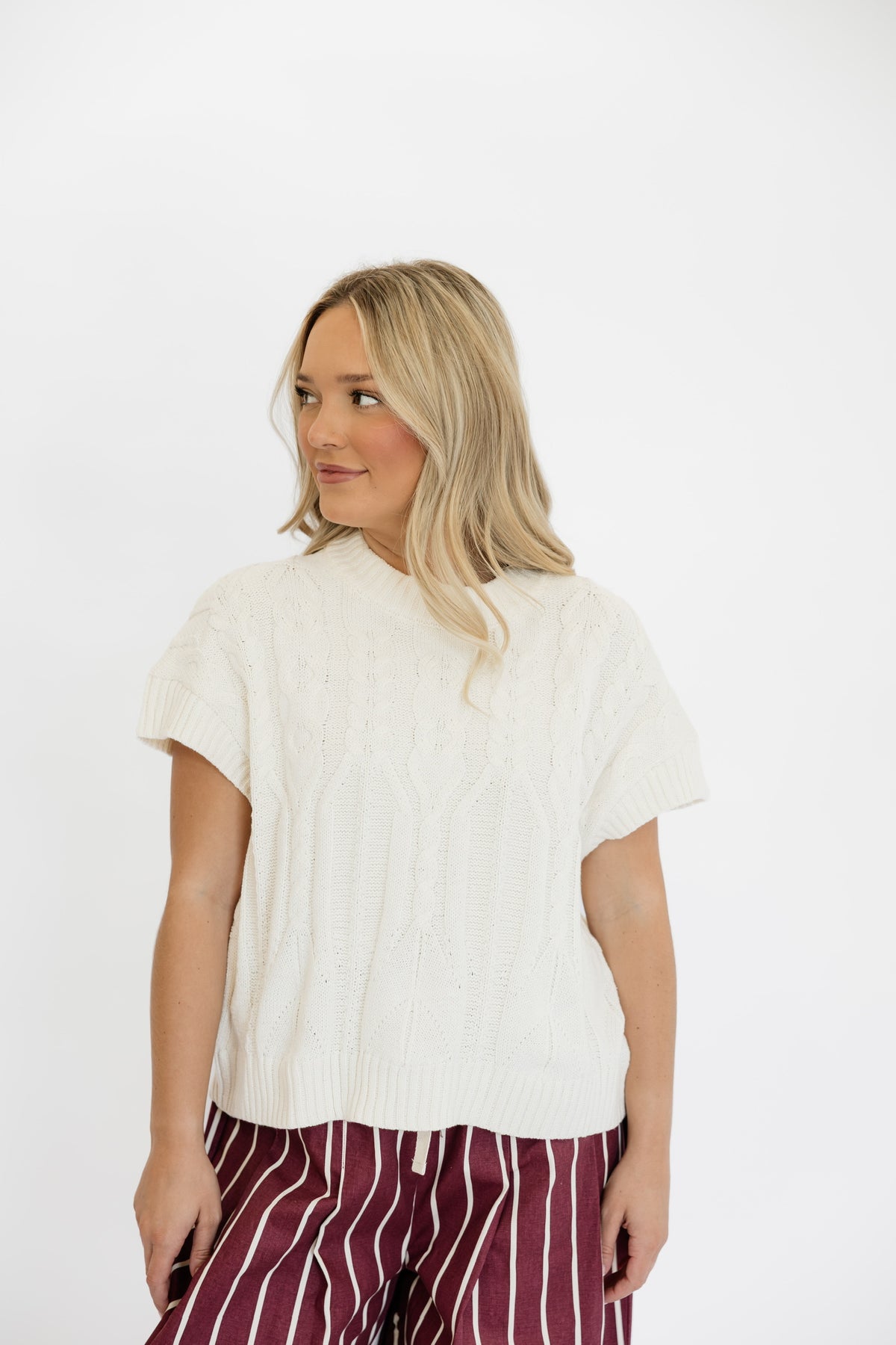 CREAM CABLE KNIT SWEATER