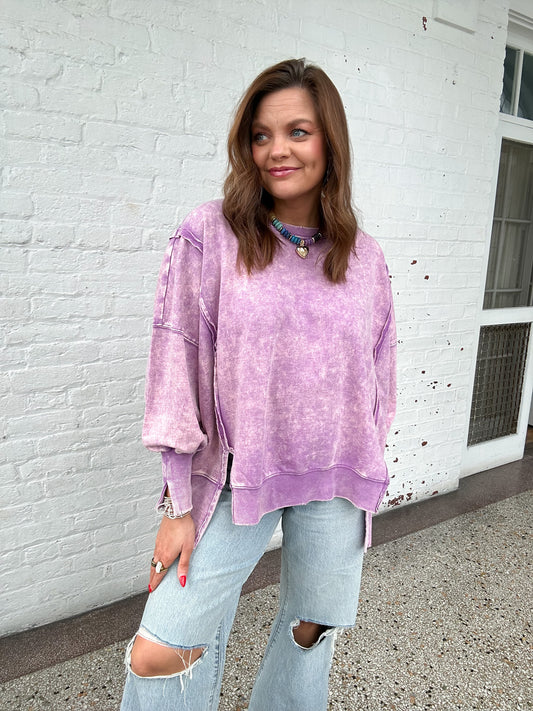 ACID WASHED OVERSIZED SWEATSHIRT - VIOLET