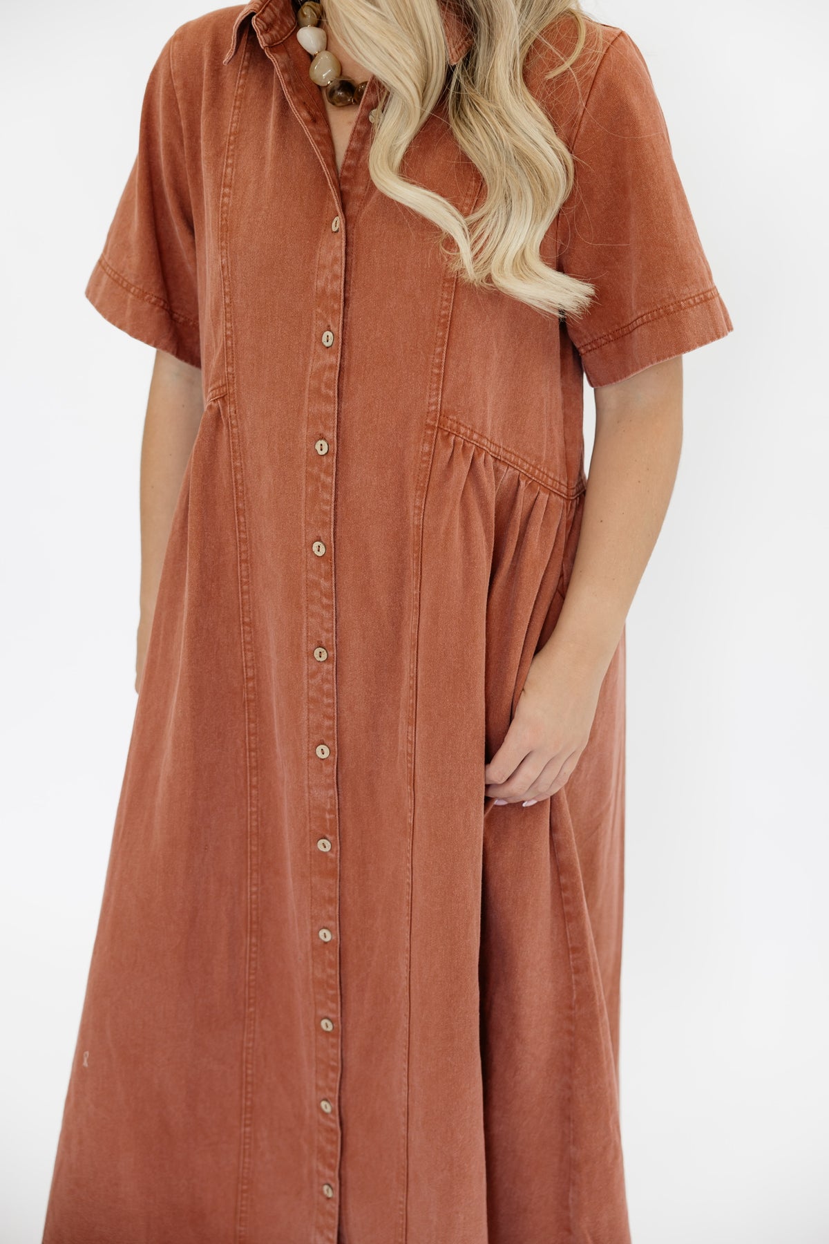 WASHED MAUVE DENIM MIDI DRESS