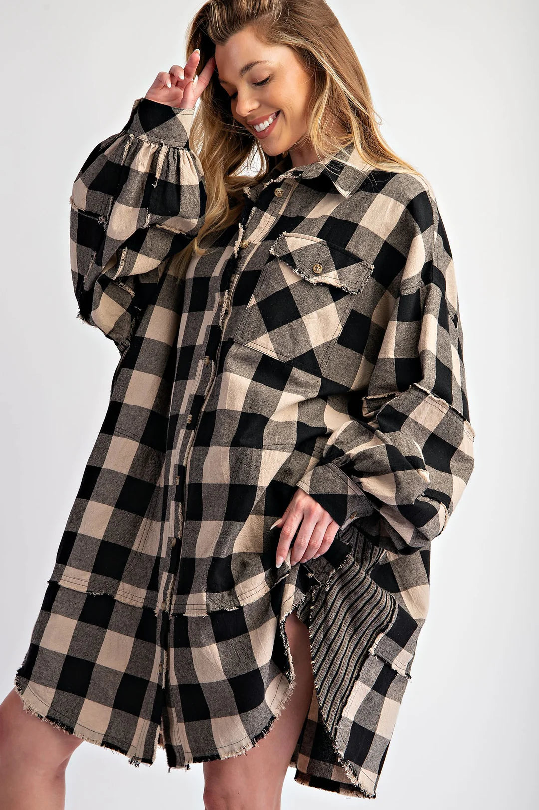 BLACK PLAID OVERSIZED DRESS