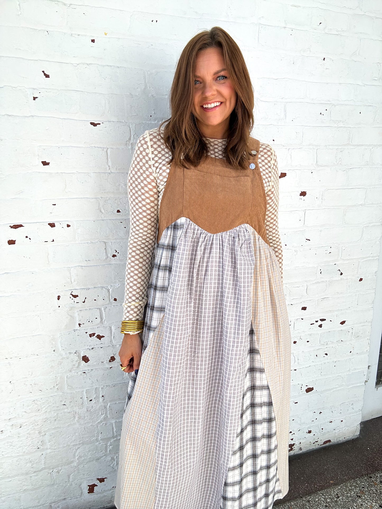 PLAID OVERALL DRESS