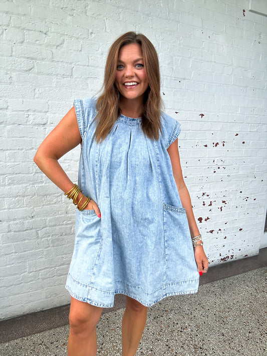 LIGHT WASH DENIM SWING DRESS