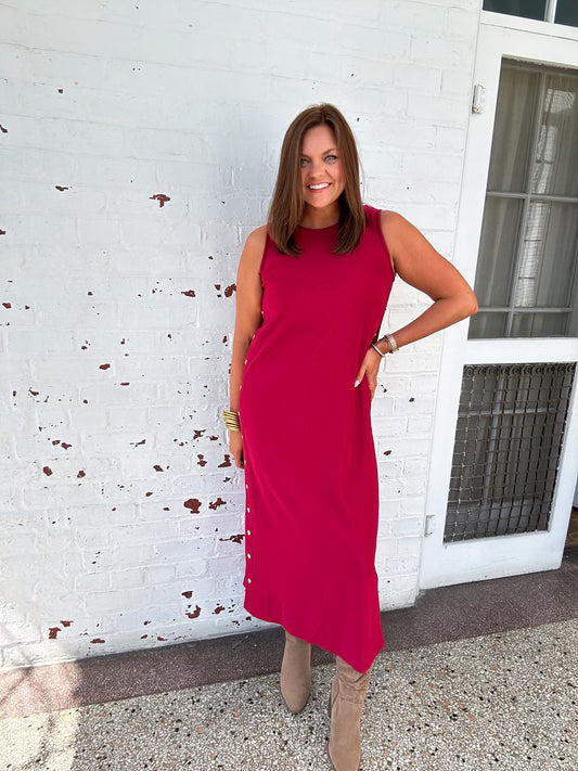 WINE NIGHT RIBBED MIDI DRESS