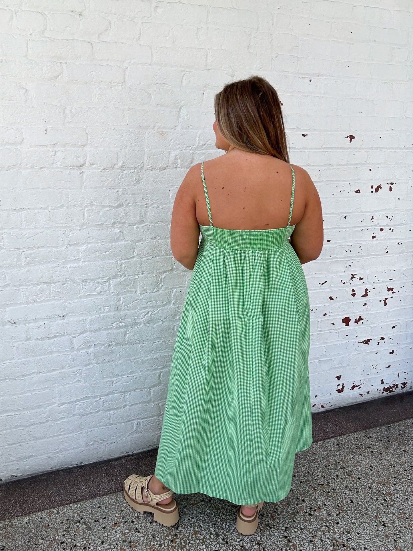 GINGHAM IN GREEN MIDI DRESS