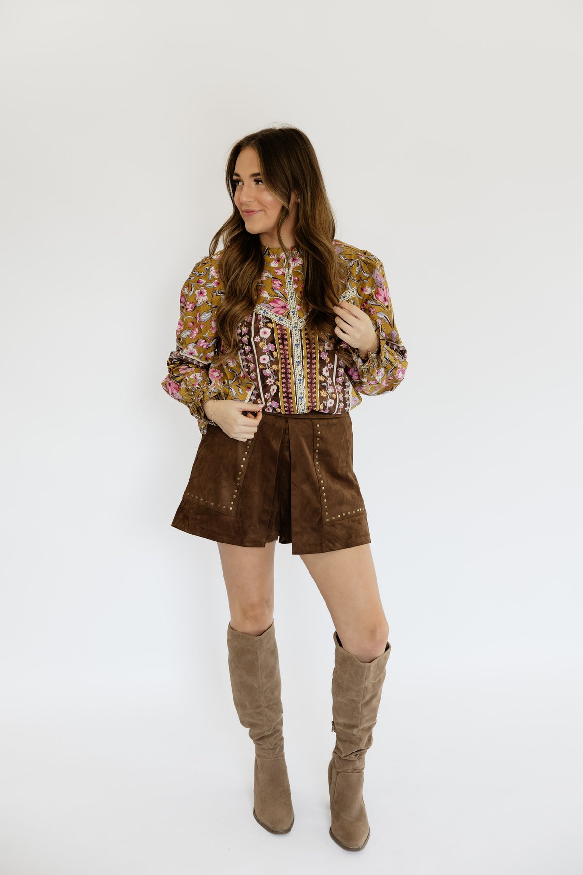 SUEDE STUDDED SHORTS