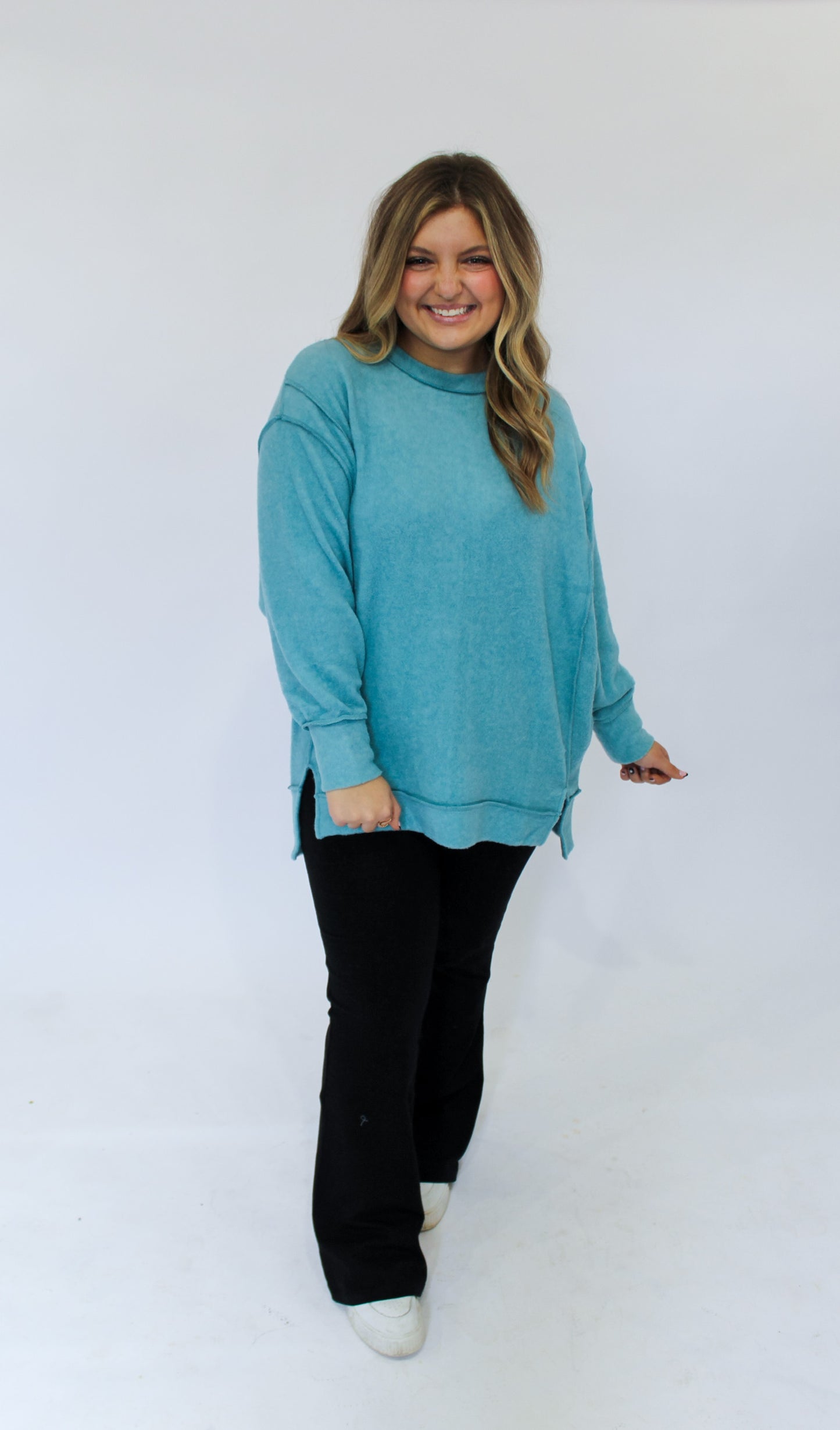 COZY ON PULLOVER - DUSTY TEAL
