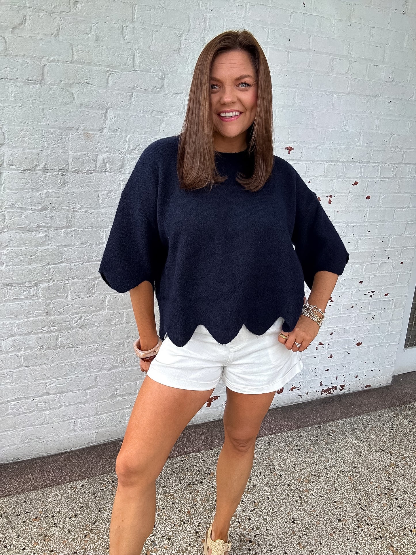 HEMLINE SWEATER TOP - NAVY