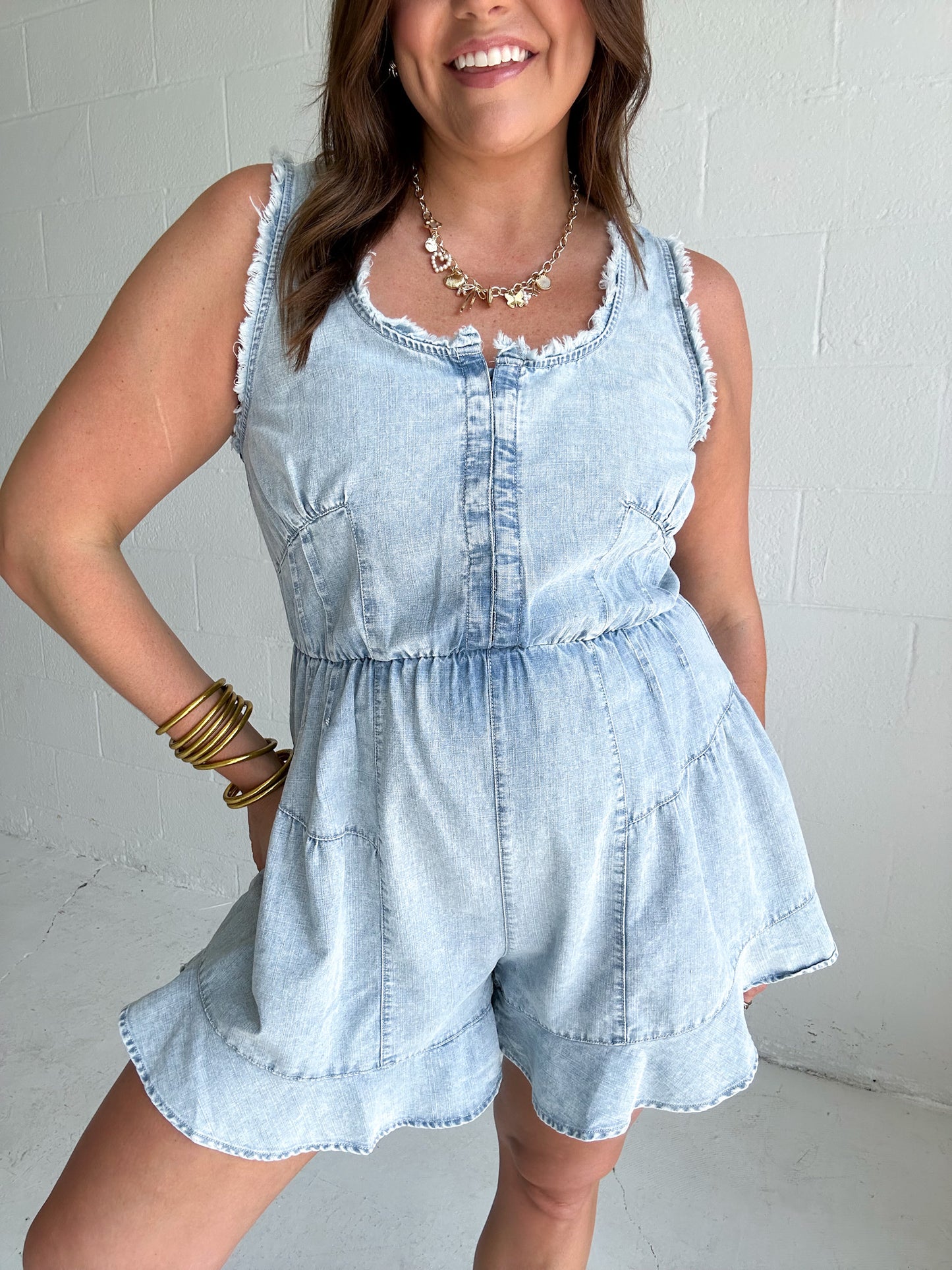 LIGHT WASH DENIM ROMPER