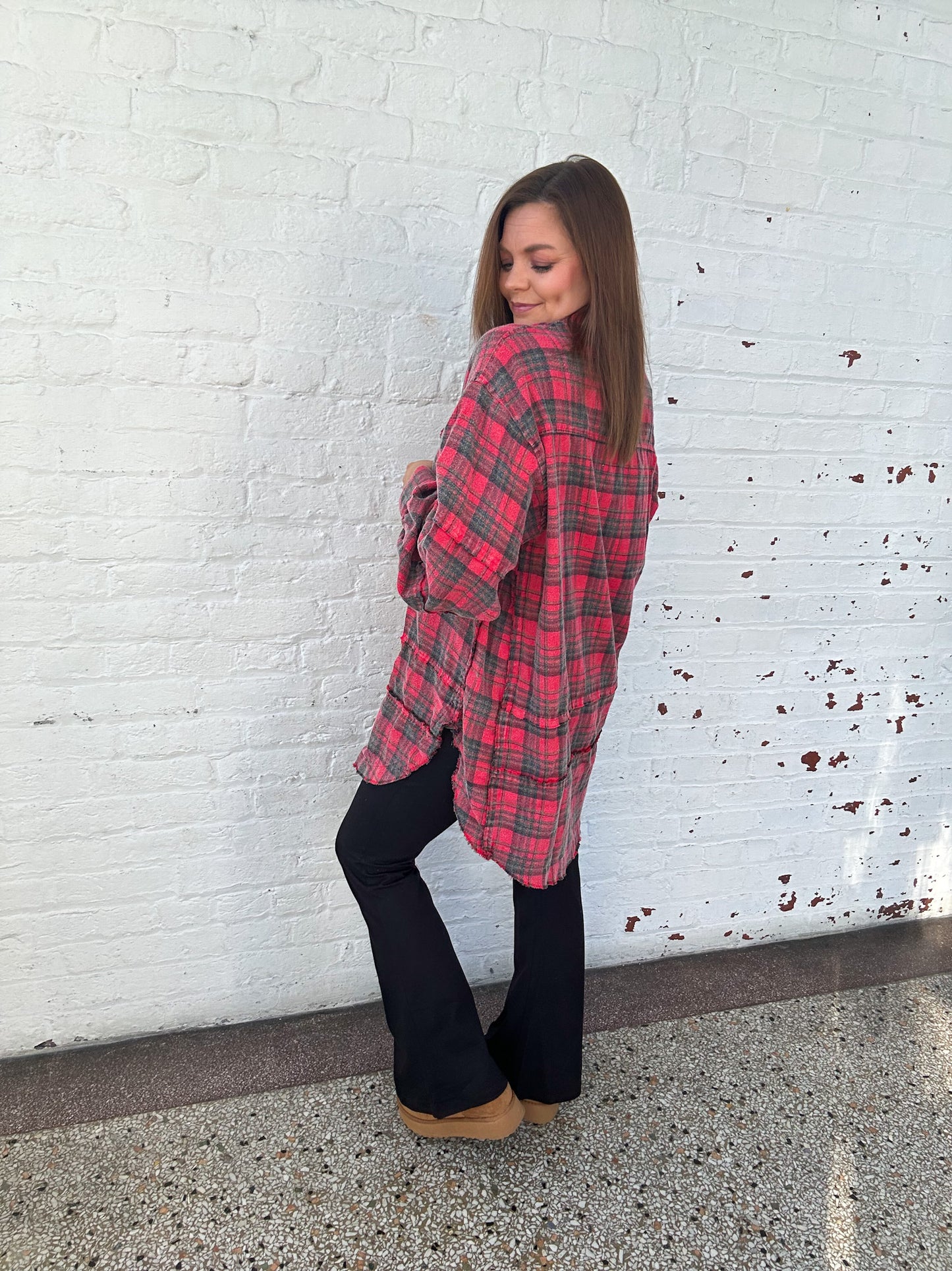 VINTAGE RED PLAID TUNIC TOP