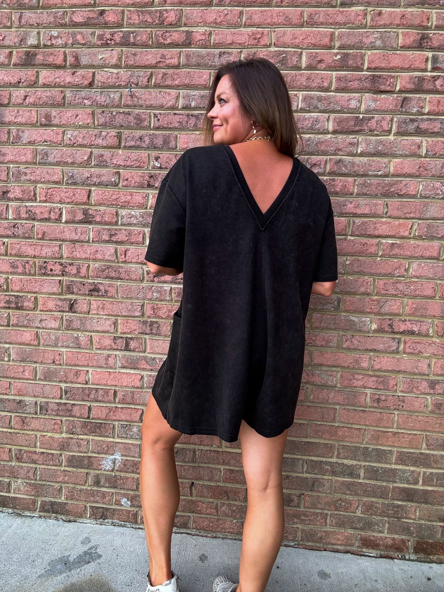 MINERAL WASH ROMPER - BLACK