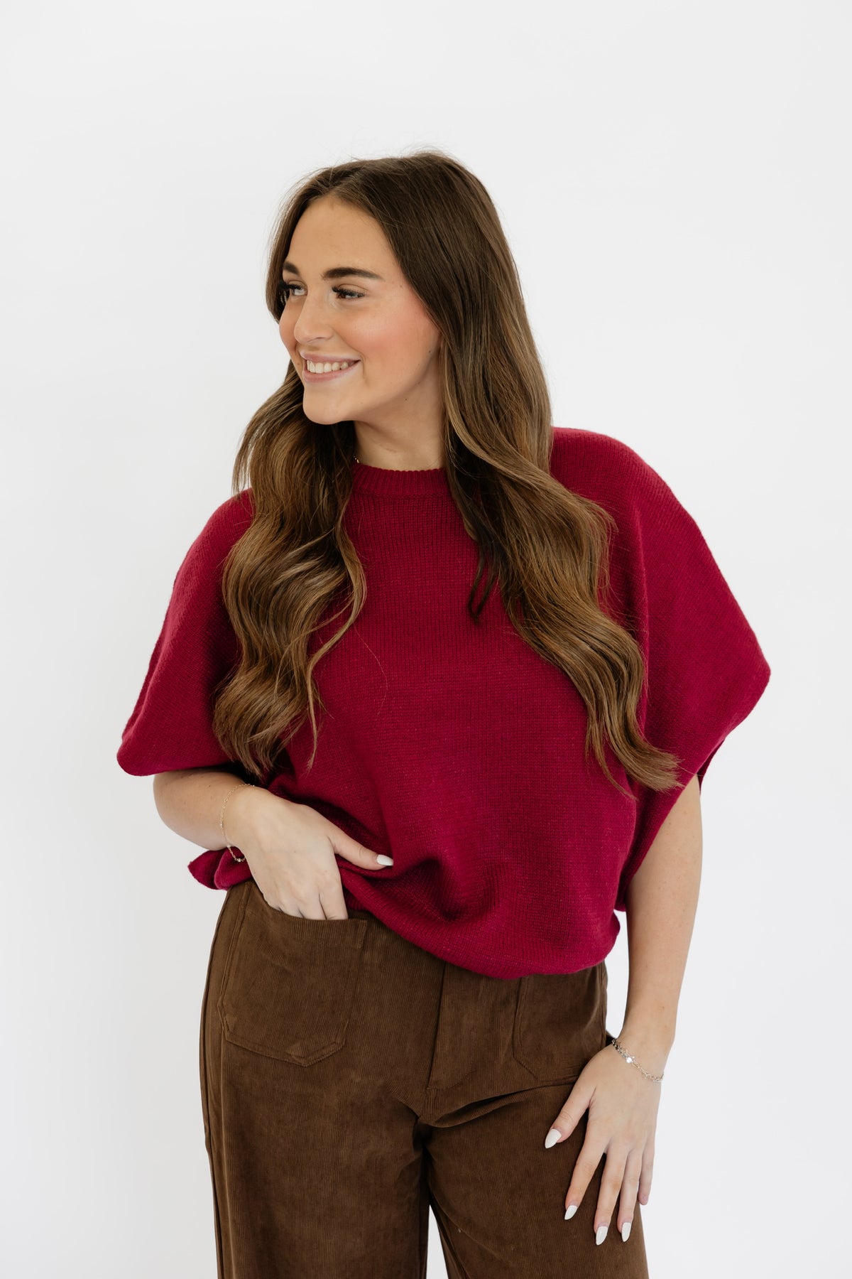 SIMPLE SWEATER TOP - WINE