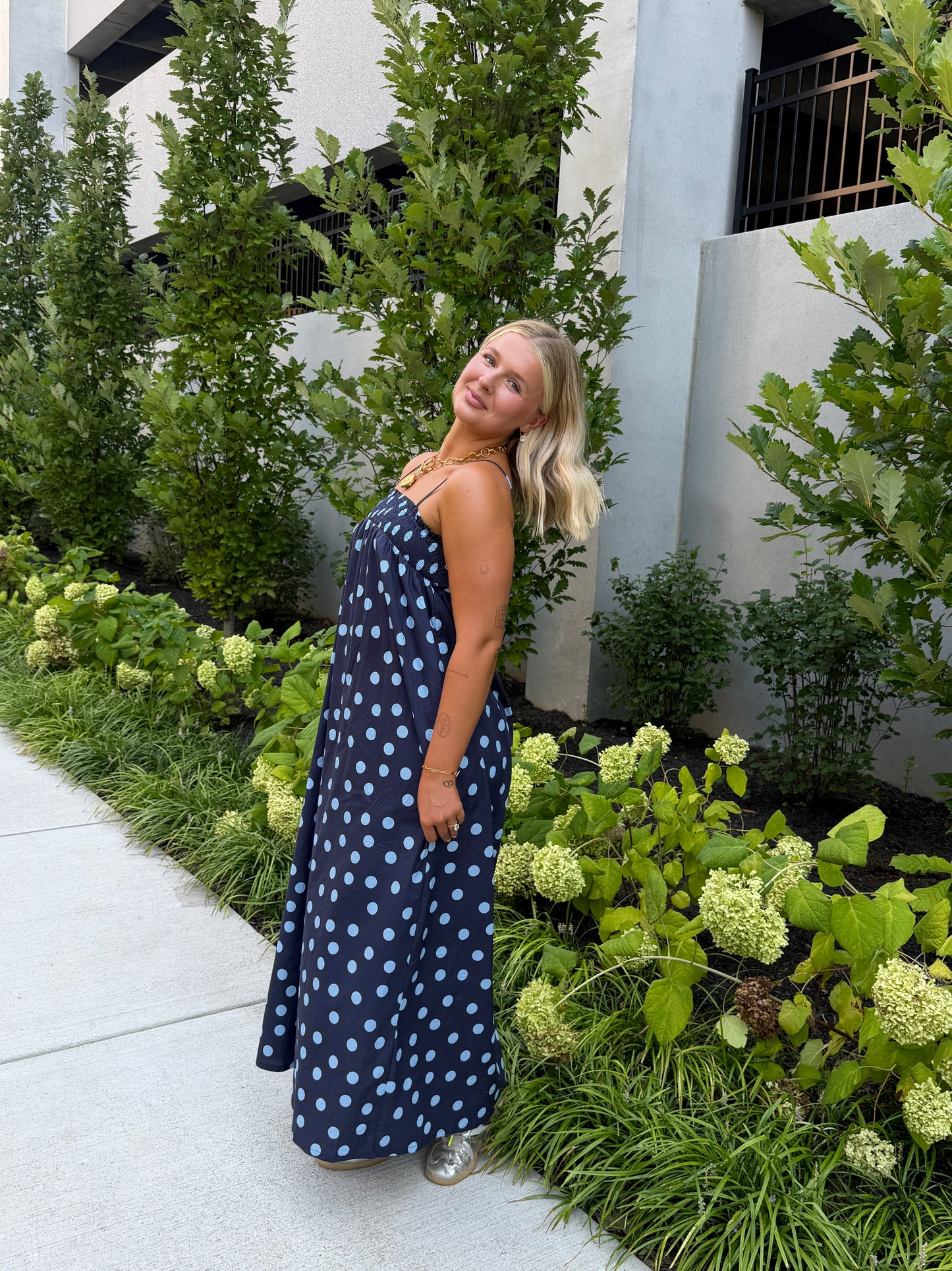 BETTY BLUE POLKA DOT MAXI DRESS