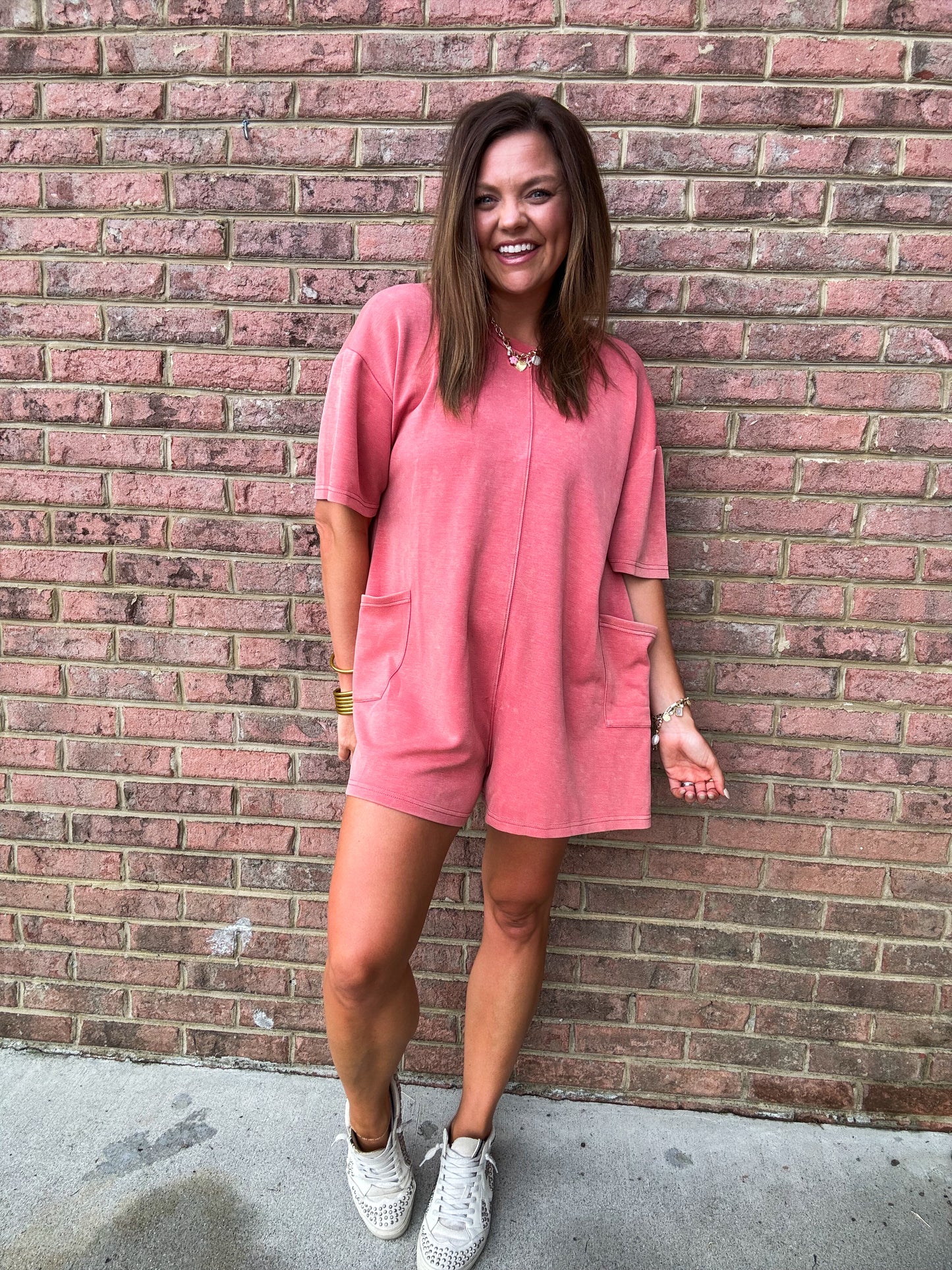 MINERAL WASH ROMPER - PINK