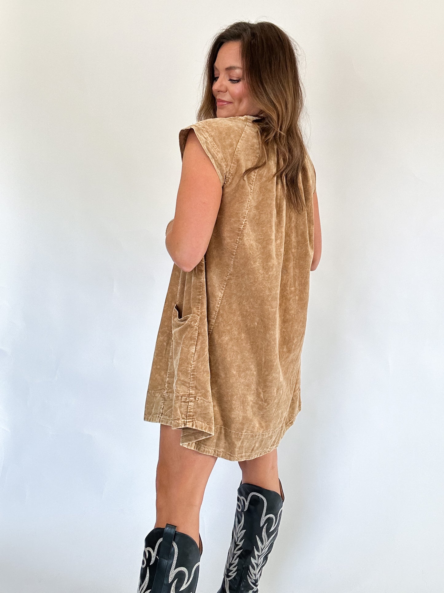 CAMEL CORDUROY DRESS