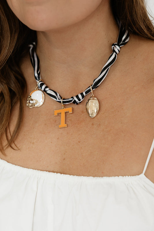 GAMEDAY SCARF CHARM NECKLACE - BLACK/WHITE STRIPE